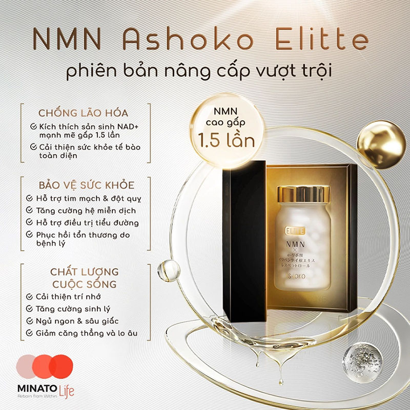 NMN ASHOKO ELITE - Viên uống Chống lão hóa và Nâng cao sức khỏe tổng thể